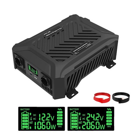 DATOUBOSS Ren Sinusvåg Växelriktare, 2000W Kontinuerlig Effekt, 12V/24V Automatisk Växling,TY-PSW-4000 50Hz, AC220-240V Europa, 12V-24V dubbelspänning