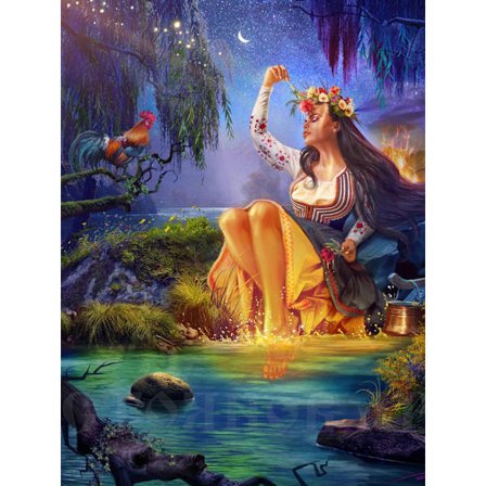 30x40cm 5D DIY Diamantmålning Full, La femme de la rivière, DIY D