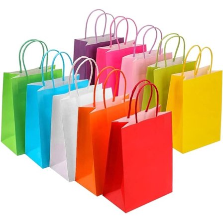 30 stk. papirposer til børnefødselsdage - 10 farver papirposer med håndtag - Legetøjspose til fødselsdag, bryllup, jul, Halloween - Papirpose