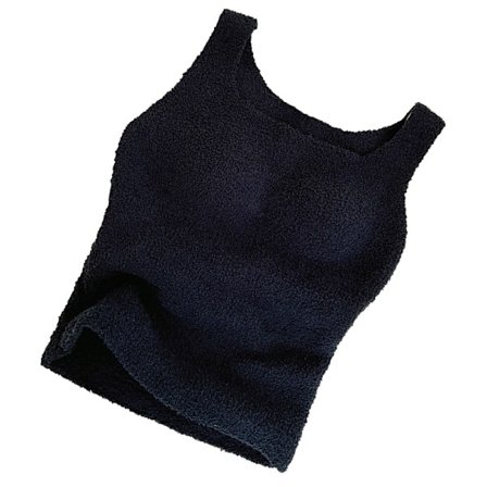 Vinter Dam Fluffig Loungewear Crop Tank Top Plysch termoväst med bh-inlägg
