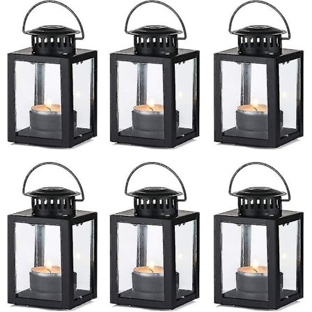 6 stk. - sorte lanterner til stearinlys, have lanterner, vintage stil hængende små lanterner til fyrfadslys, sorte stearinlys fyrfadslys holdere til 