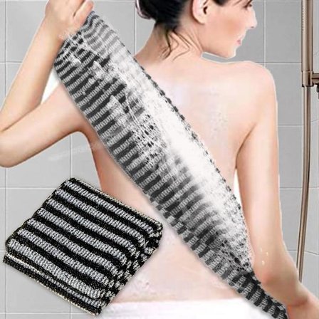 Eksfolierende dusjhåndkle 2-pakning | Ekstra lang kroppsskrubb for menn og kvinner | Svart | Kroppsrengjøring og massasje