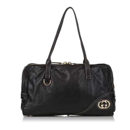 Gucci Vintage, Pre-owned Britt Leather Boston Bag Zwart, Dames, Maat:ONE Size