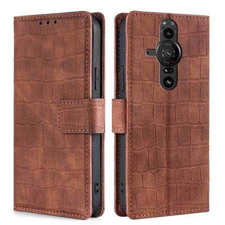 Krokotiilin Nahkainen Läppäkotelo For Sony Xperia Pro-I - Ruskea Brown