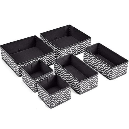 6-delad set byråorganiserare, förvaringslådor i tyg, hopfällbara lådor för underkläder, behåar, strumpor, slipsar, halsdukar, P