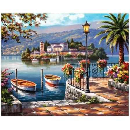 Diamond Painting Fyrkantiga Pärlor 50x70 Cm 5d Diy Medelhavet Bå Multifärg