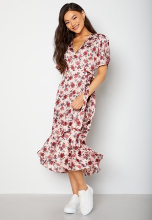 Bubbleroom Occasion Frill Wrap Satin Midi Dress Klær