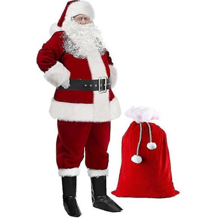 Julemandskostume med Skæg Julemandsdragt Voksen Mænd Luksus Julemandskostume Sæt - WELLNGS