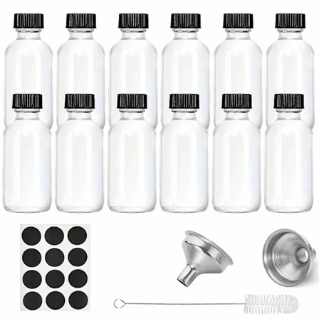 【PP】12 stk. Glasflasker Med Låg Og 2 Rustfri Tragt 2 Oz 60 ml, Små Gennemsigtige Flasker Til Drikke, Juice, Sundhed, Ingefærshots