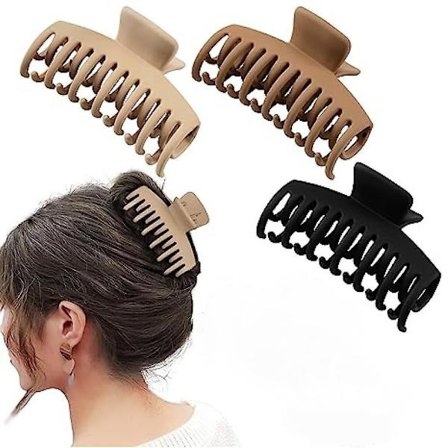 3 stk Store Dobbelt Række Tands Hår Klø-Klips 3,5" Medium Hår Klips Til Tykt Langt Hår Klips Hår Tilbehør (Neutral)