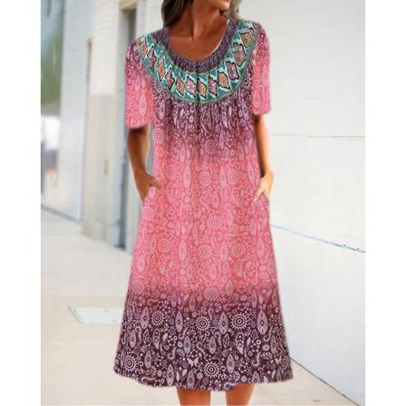 Bohemiska Printed Casual Lösa Kortärmade Klänningar Holiday Beac