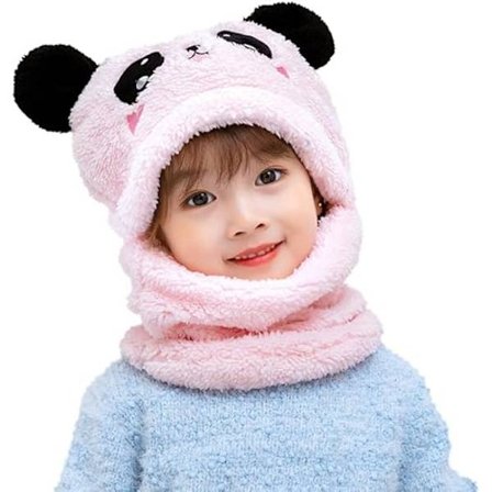 Vinterlue og skjerf for barn 2 i 1, nydelig dyr med ører, dobbel plysj, varme luer, myk beanielue for barn