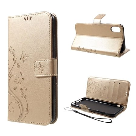 Butterfly iPhone Xs Max Læderetui - Guld