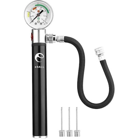 Ballpumpe med trykkmåler, Eball Sports balluftpumpe med oppblåsningsnåler og trykkavlastningsventil for basketball, fotball, fotball, rugby
