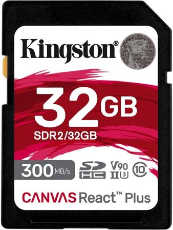 Kingston Canvas React Plus 32GB SD-kort, UHS-II, V90, 300MB/s lesehastighet, 260MB/s skrivehastighet