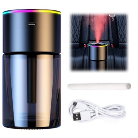 Luftfugter, Aromaterapi Luftfrisker, Genopladelig Smart Bil Luftfrisker med Stjerneprojektion, Auto On/Off, 4 Tilstande, Velegnet til Bil, Sort