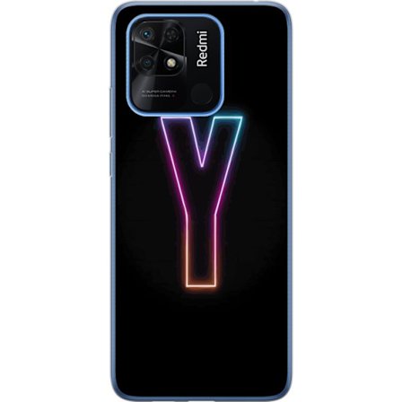 Kompatibelt Mobildeksel til Xiaomi Xiaomi Redmi 10C Minimalistisk neonbokstav Y i fargeskiftende lys mot svart bakgrunn