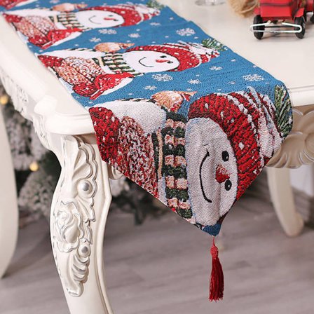 Julbordsduk i bomullslinne, Jul Snögubbe bordsduk i bondgårdsstil, köksbord för familjen, familjefestdekoration