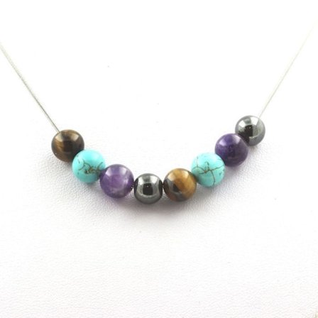 Stenar och mineraler. Hematit + Howlite Turkos + Ametist + Eye of Stainless Steel Chain Beads Halsband.