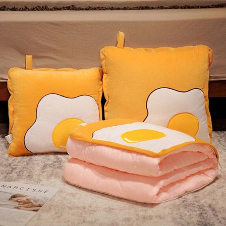 Resepudde och filt, barnkudde filt 2 i 1, bärbar kudde och filt set för resor, mjuk kudde filt rese set, pocherat ägg