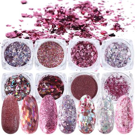 8st nagelglitter glitter , Nageldekorationer Rosa
