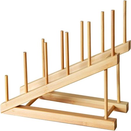 Bambus Tallerkenstativ Bambus Tallerkenholder Trætallerkenholder til Tallerkener Kopper Låg og Bøger