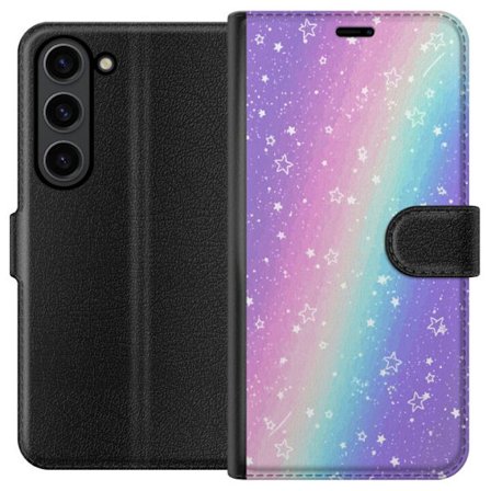 Kompatibelt Lommeboketui til Samsung Galaxy S24 Rainbow-farget pastellbakgrunn med hvite stjerner og gnistrende prikker i myk overgang