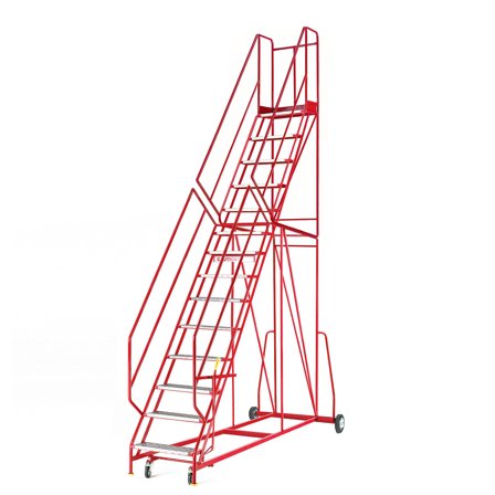 Mobile steps STEPTEK, 14 treads, H 3500 mm, aluminium