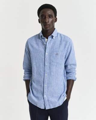 GANT - Regular fit stripet skjorte i bomullslin til herre rich blue