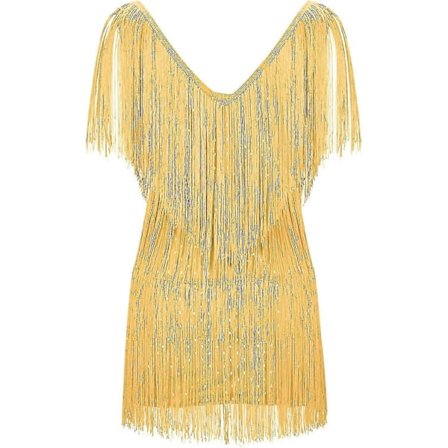 Cocktailkjoler til kvinder Sexet dyb V-hals Allover Frynser Spaghetti Stropper Kjole Pailletter Fjer Prom Festkjole