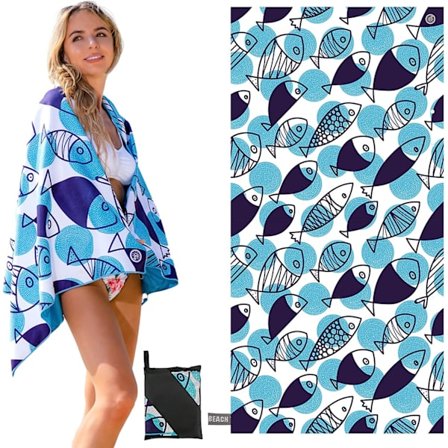 Strandhandduk med UV-etiketter, Strandmatta, Mikrofibermaterial, Ingen S