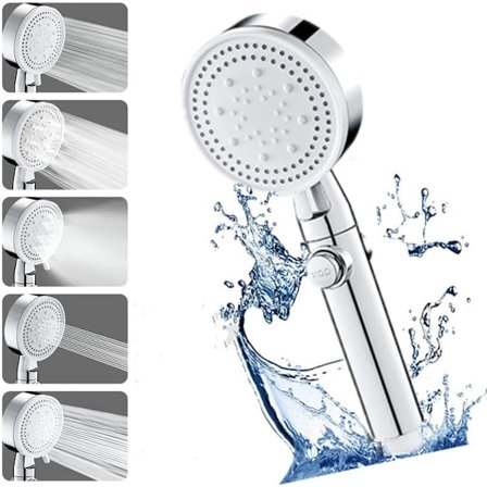 Sølv Brushoved Vandbesparende Brushoved, Anti Kalk