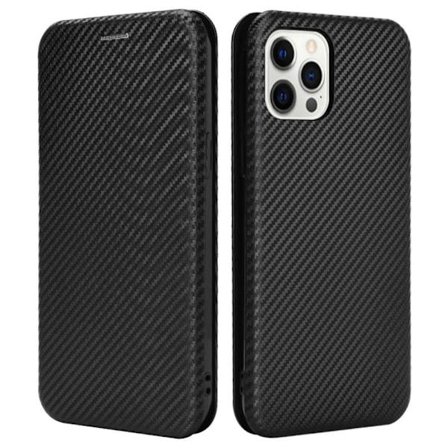 SKALO iPhone 13 Pro Carbon Fiber Plånboksfodral - Svart