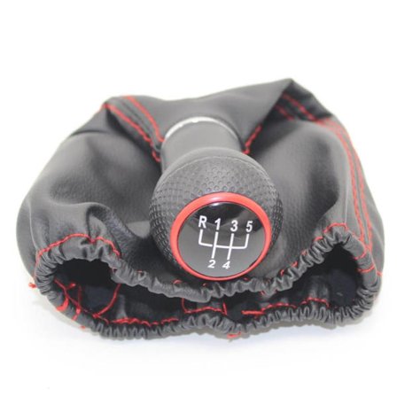 För Seat Ibiza 1996 1997 1998 1999 2000 2001 5-växlad bil växelspaksknopp med PU-läderdamask - Svart