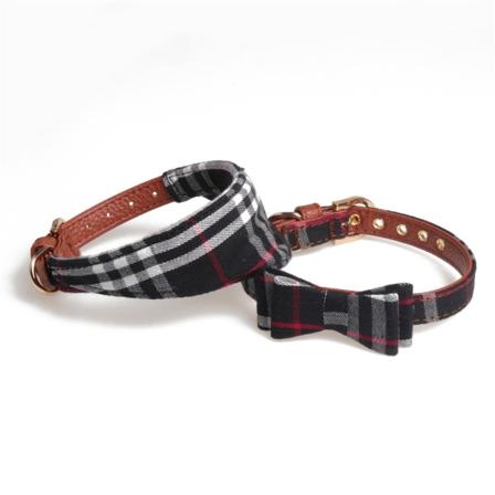 2 stk. (svart) hundekrage og kobbelsett, justerbart bandana sløyfe for utendørs turer for katter og valper