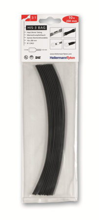 Hellermann Tyton HIS-3 Bag Krympeslange 200 mm, 3:1, 10-pakning 1,5/0,5 mm, Installasjonsmaterial