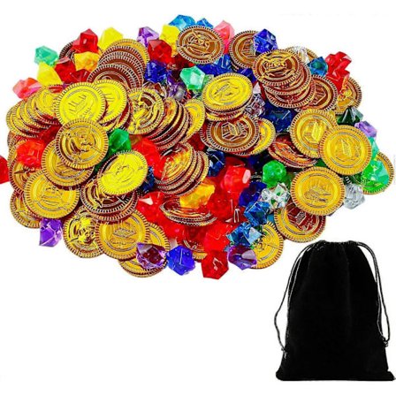 70 kpl merirosvokultakolikoita ja 70 kpl merirosvojalokiviä muovikolikoita (LGL)