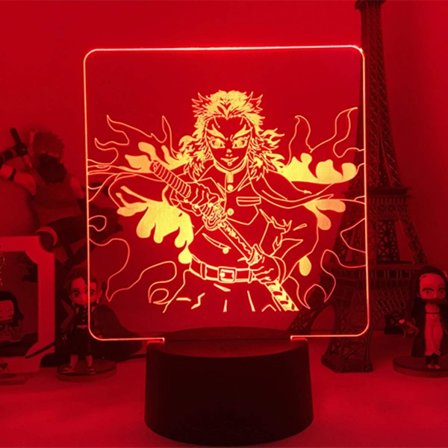 Anime Demon Slayer Kyoujurou Rengoku 3D LED Illuusio Yövalo Kotihuoneen Sisustukseen Paras Syntymäpäivä- ja Juhla-lahja