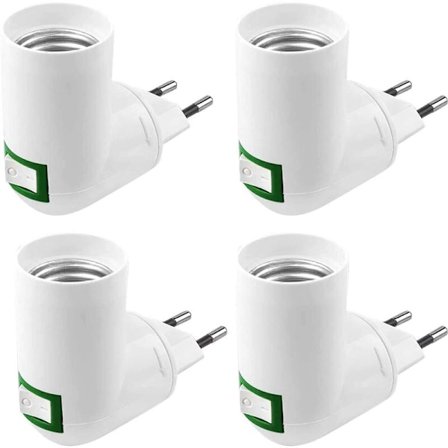 4 stk. E27 med afbryder byggeplads fatning AC 220V stikkontakt til væg køkken lampe adapter LED pæreholder (hvid)