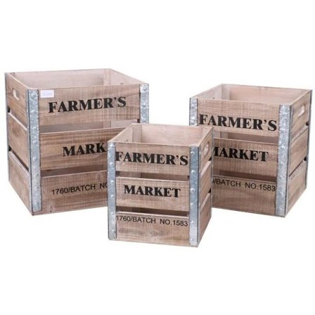 LOFT - PUIDUST KASTID METALLKANDIGA X3 24x24x27cm - 30x30x33cm - 36x36x37cm