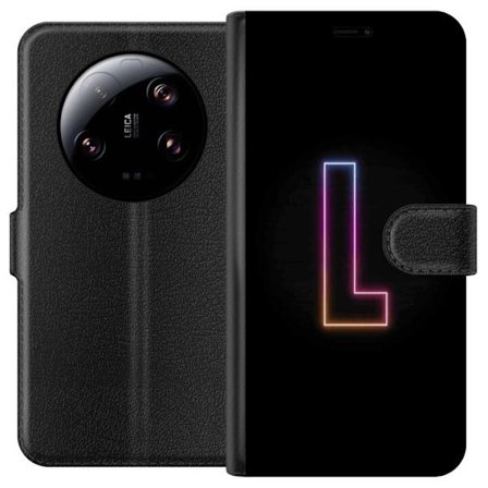Kompatibel Tegnebogsetui til Xiaomi Xiaomi 13 Ultra Minimalistisk neonbogstav L i blødt farveskiftende lys mod sort baggrund med ren grafisk æstetik