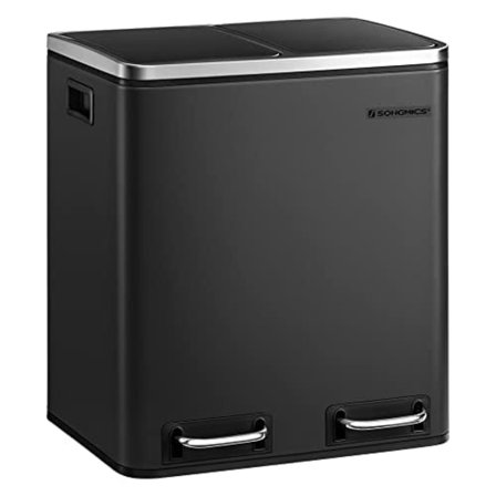 Songmics Kitchen Bin, 2 x 15 L stål skräpfack, stegfack med inre hinkar, lukttät