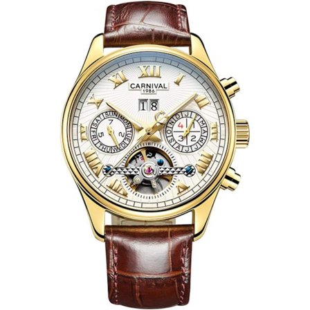 Herre Automatisk Selvoptrækkende Ur Luksus Kjole Skelet Ure Hul Design Læder Business Armbåndsure