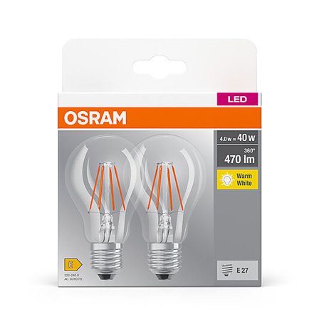OSRAM LED Classic A 40 klar E27 2700K 2stk
