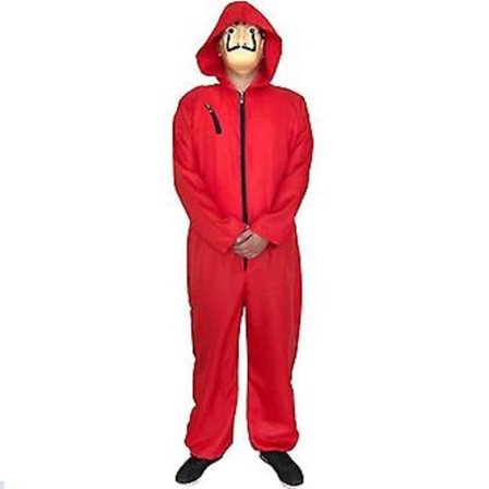 Halloween Cosplay La Casa De Papel Kostyme Bodysuit Jumpsuit Antrekk Med Maske (S)