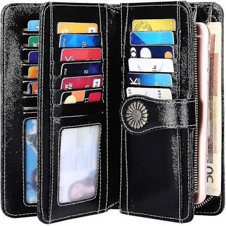 Damer Läderplånbok Stor Kapacitet Damers RFID-Blockerande Myntplånbok, Stor XXL Damplånbok