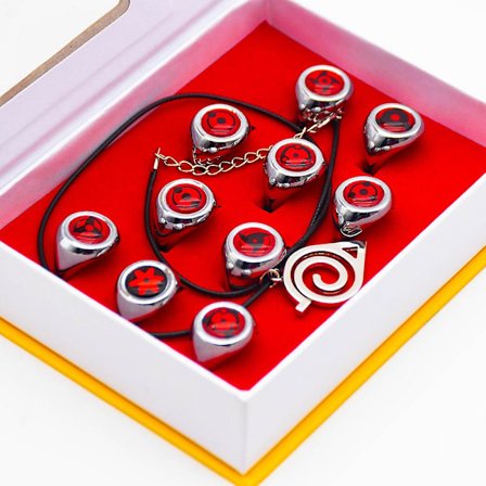Sæt med 10 stk Anime Naruto Sharingan Ringe Actionfigur Cosplay Rød