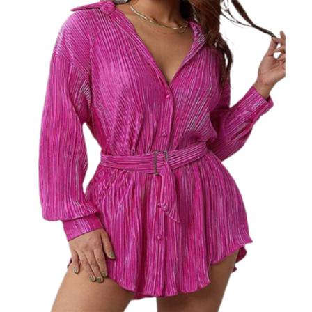 Damer Enfärgad Skjorta Klänningar Långärmad Kort Mini Klänning