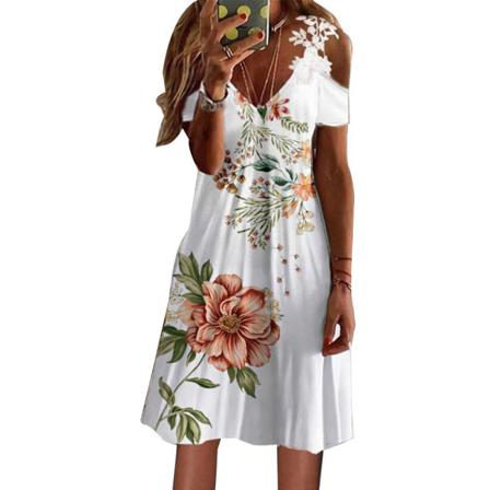 Kvinnor Sommar Elegant Sexig Off Shoulder Festklänning Casual Flora
