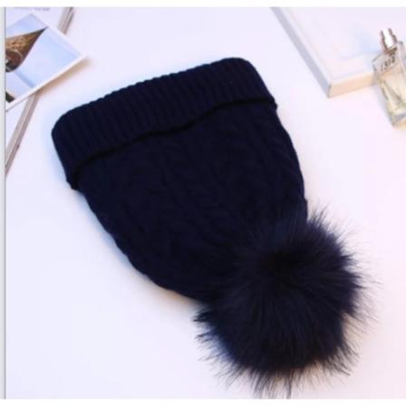 Navyblå solid farget pelsball ulllue unisex vinter varm